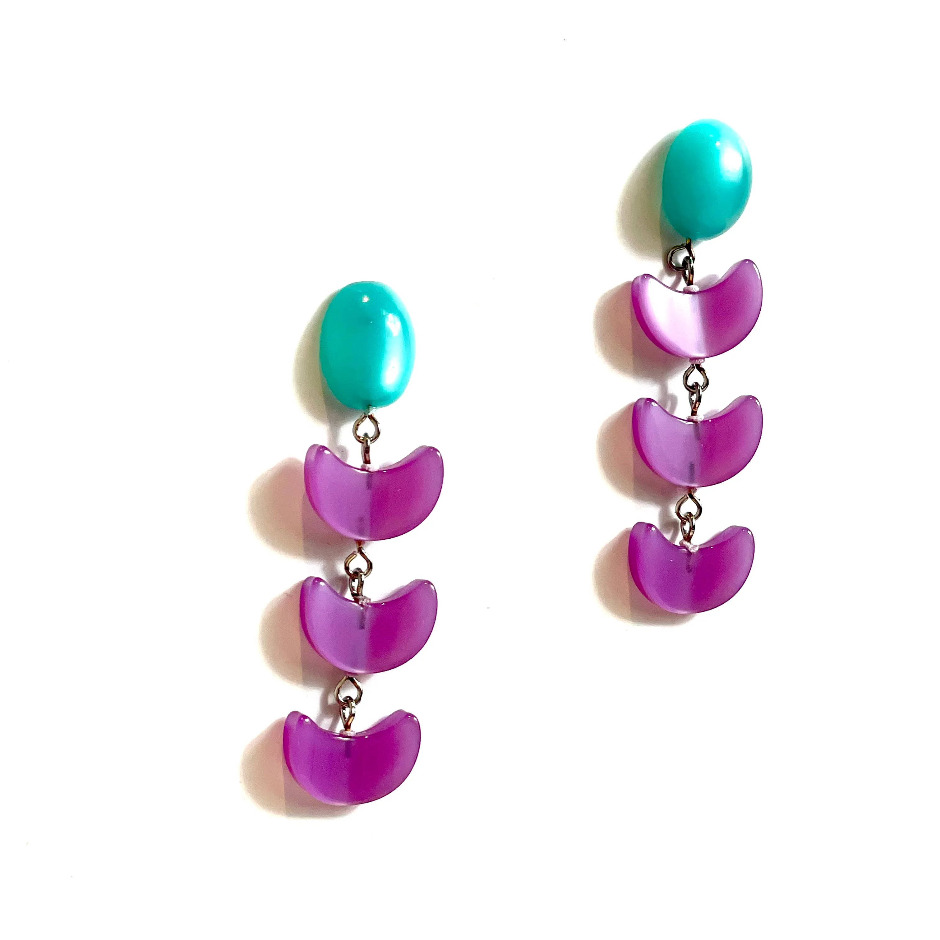 Teal and Lilac Moonglow Fish Scale Earrings