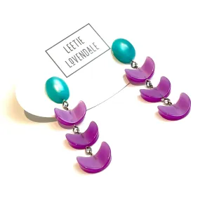 Teal and Lilac Moonglow Fish Scale Earrings