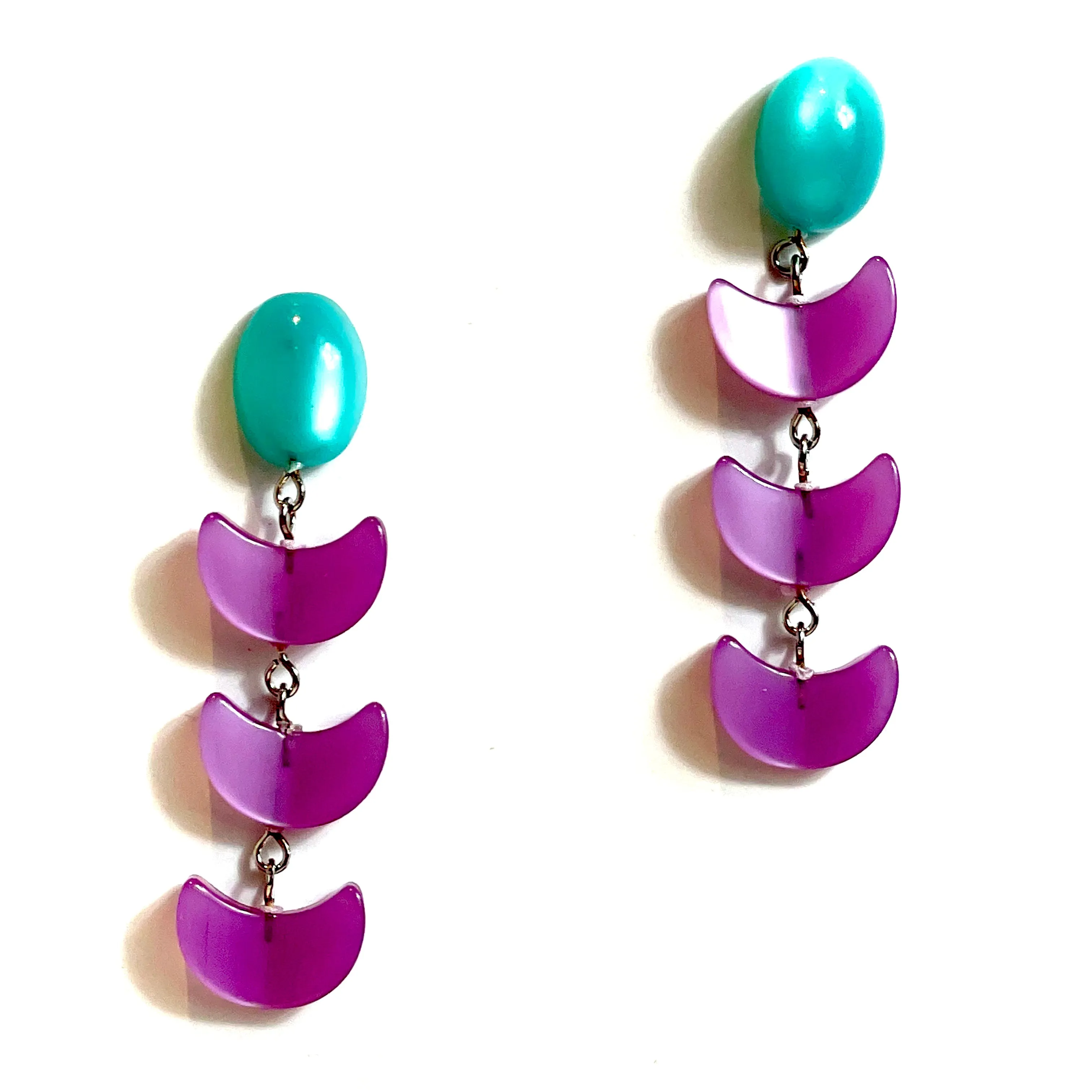 Teal and Lilac Moonglow Fish Scale Earrings