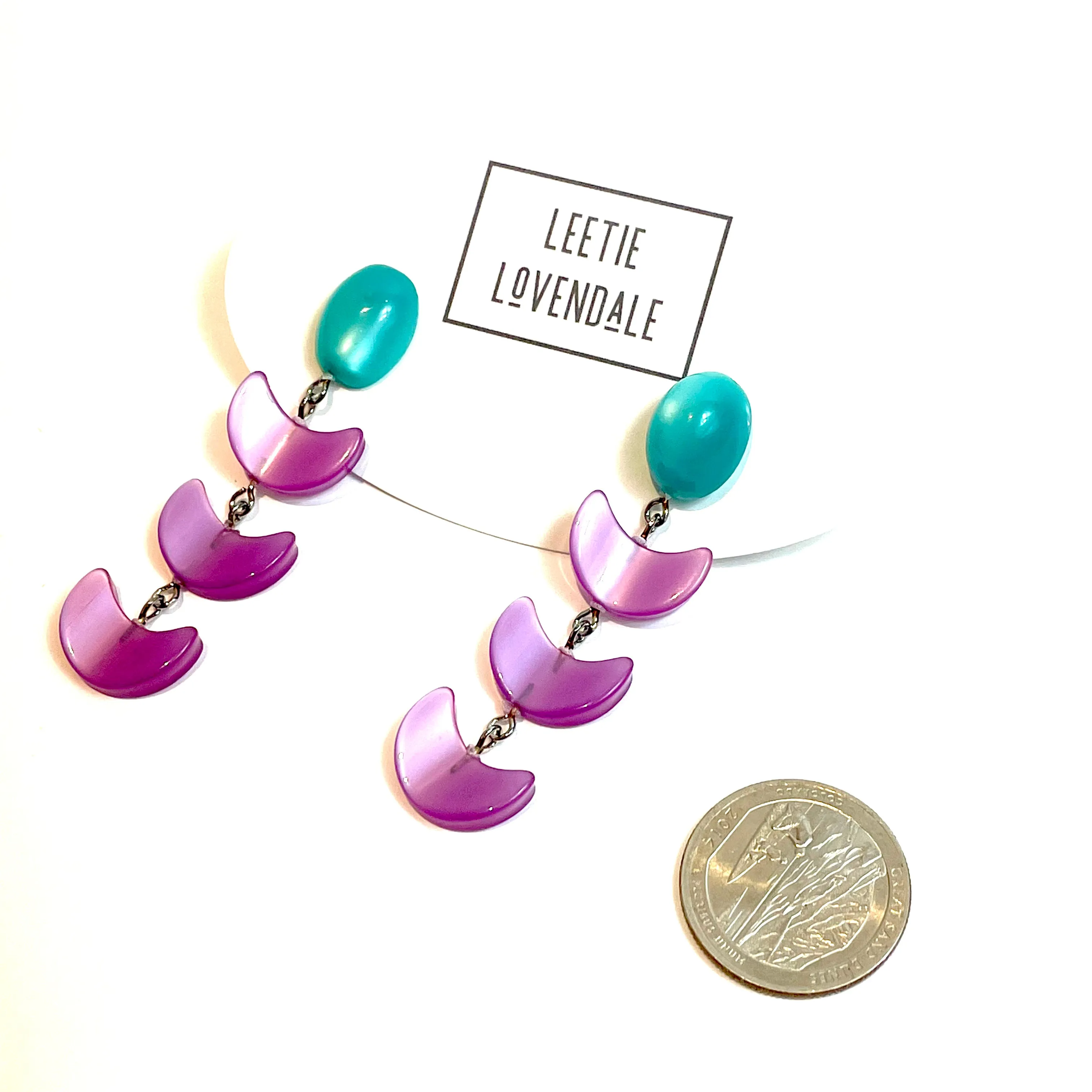 Teal and Lilac Moonglow Fish Scale Earrings