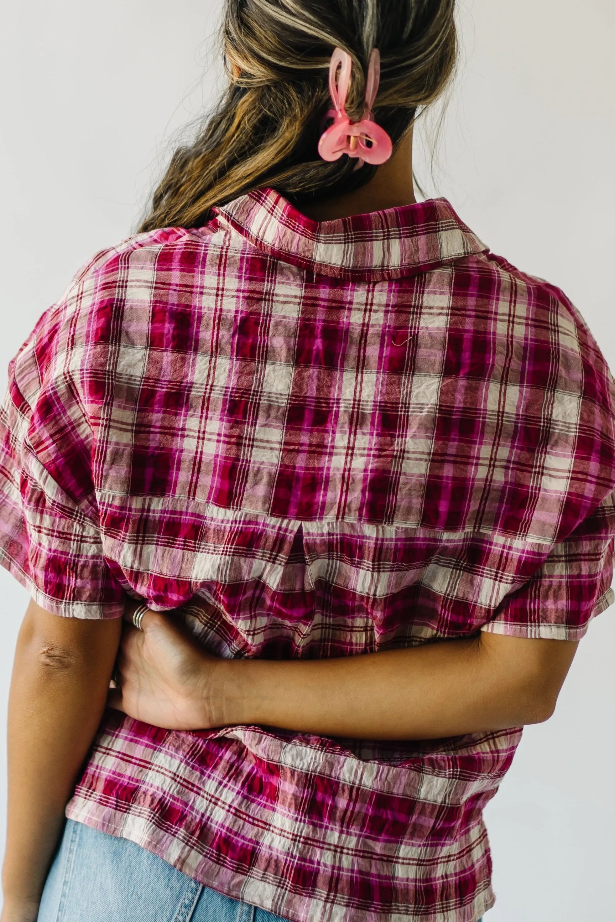 The Motley Checkered Blouse in Fuchsia