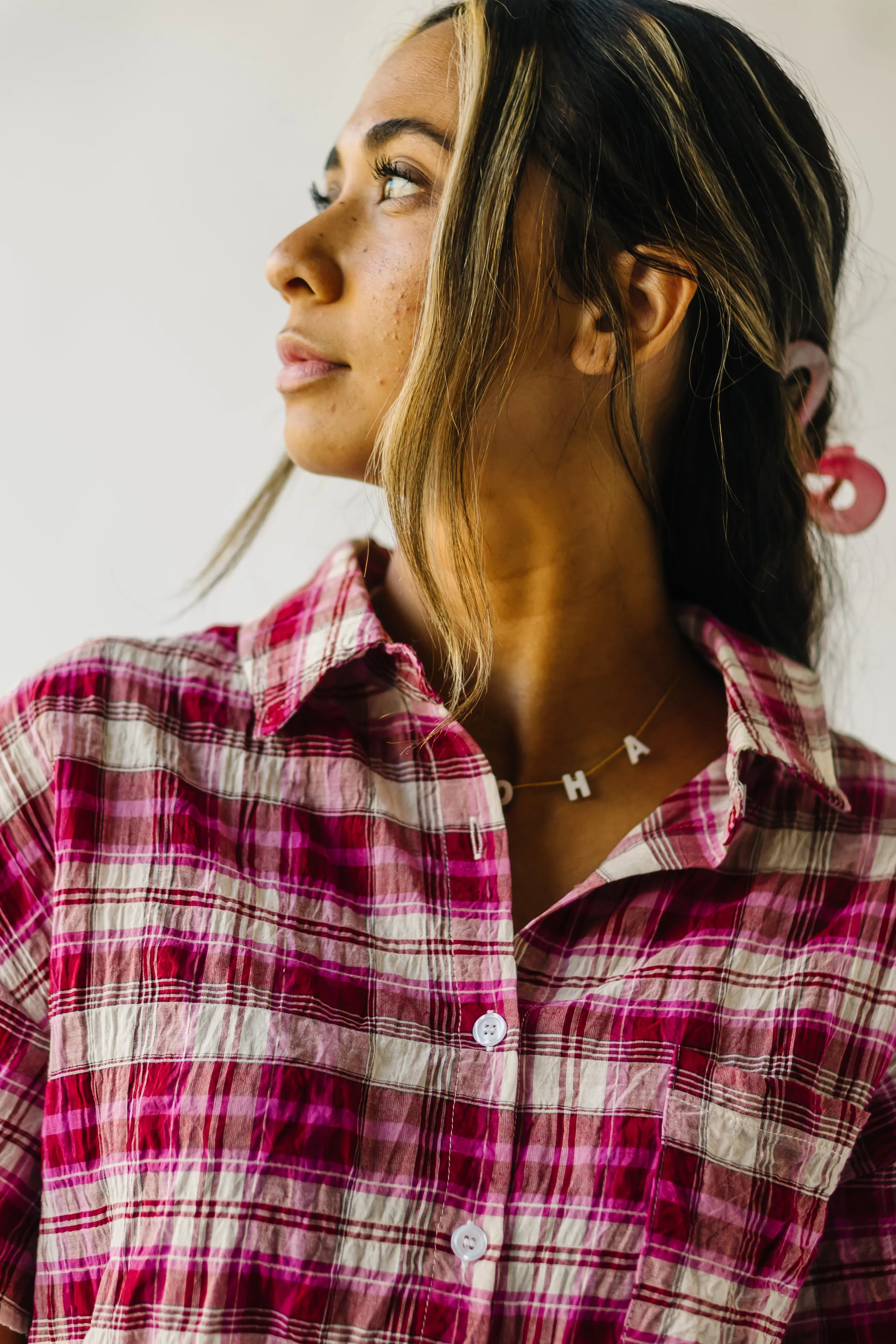 The Motley Checkered Blouse in Fuchsia