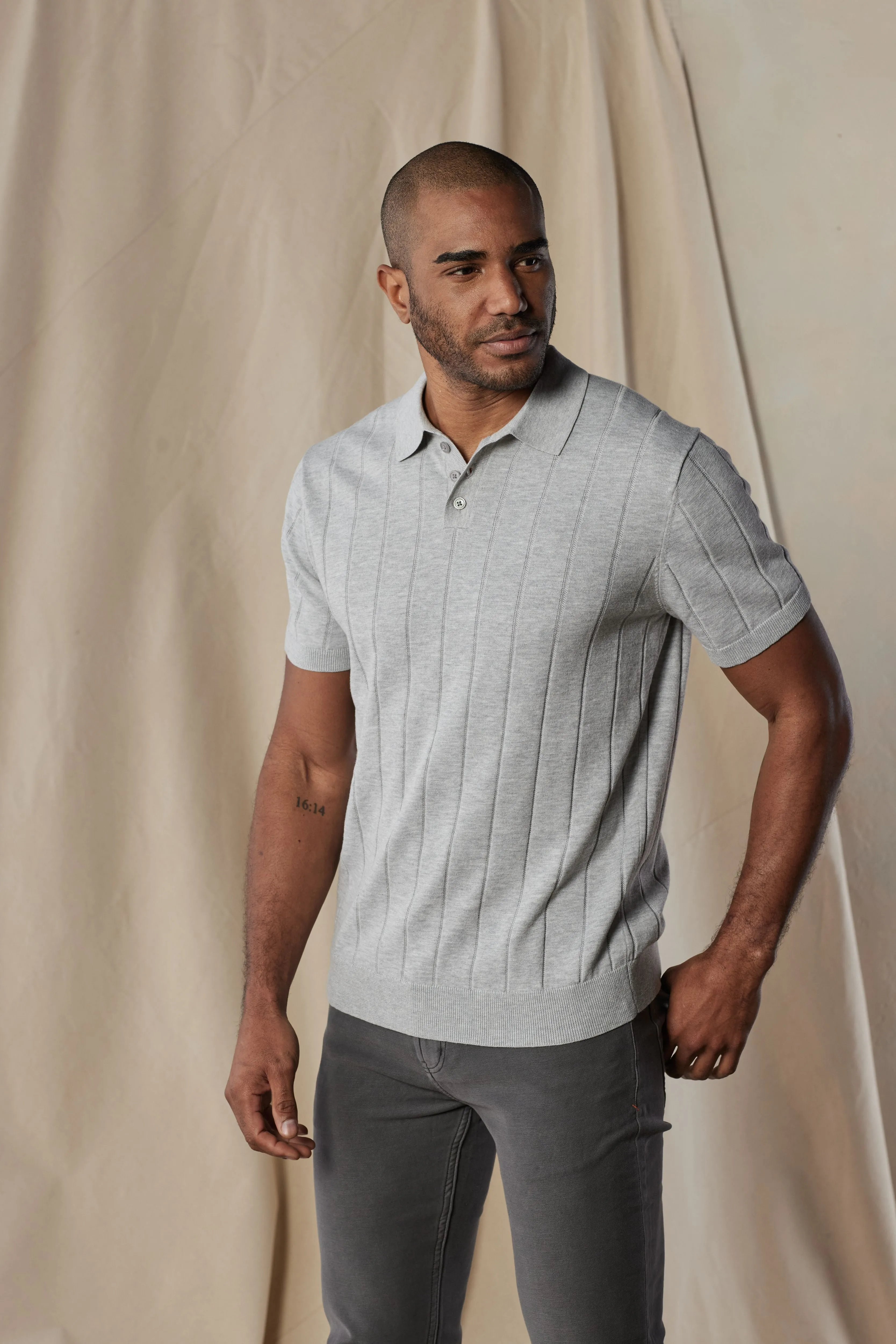 The Normal Brand Robles Rib Stitch Polo In Heather Grey