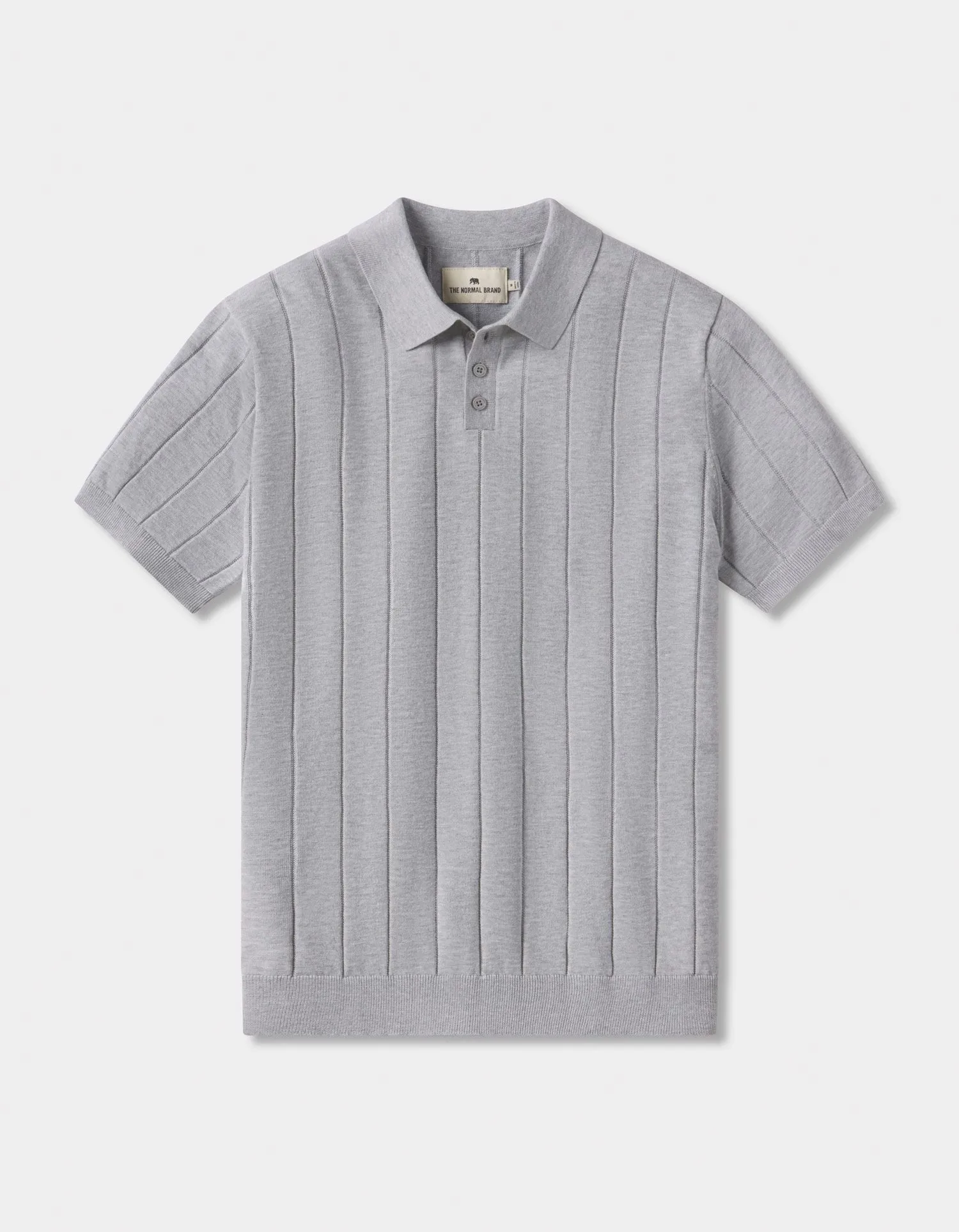 The Normal Brand Robles Rib Stitch Polo In Heather Grey