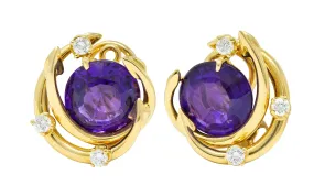 Tiffany & Co. Vintage Amethyst Diamond 18 Karat Gold Ear-Clip Earrings