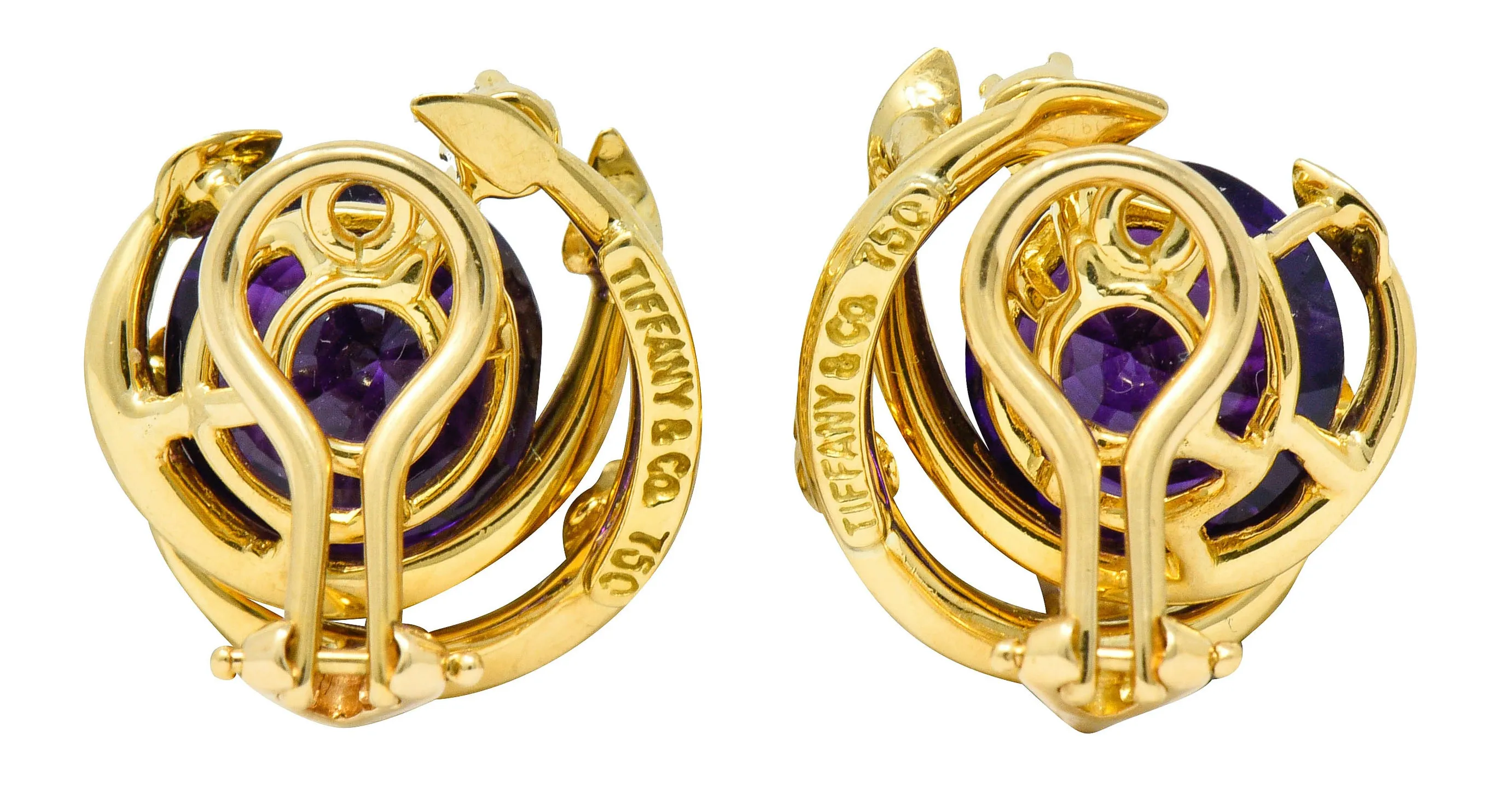 Tiffany & Co. Vintage Amethyst Diamond 18 Karat Gold Ear-Clip Earrings