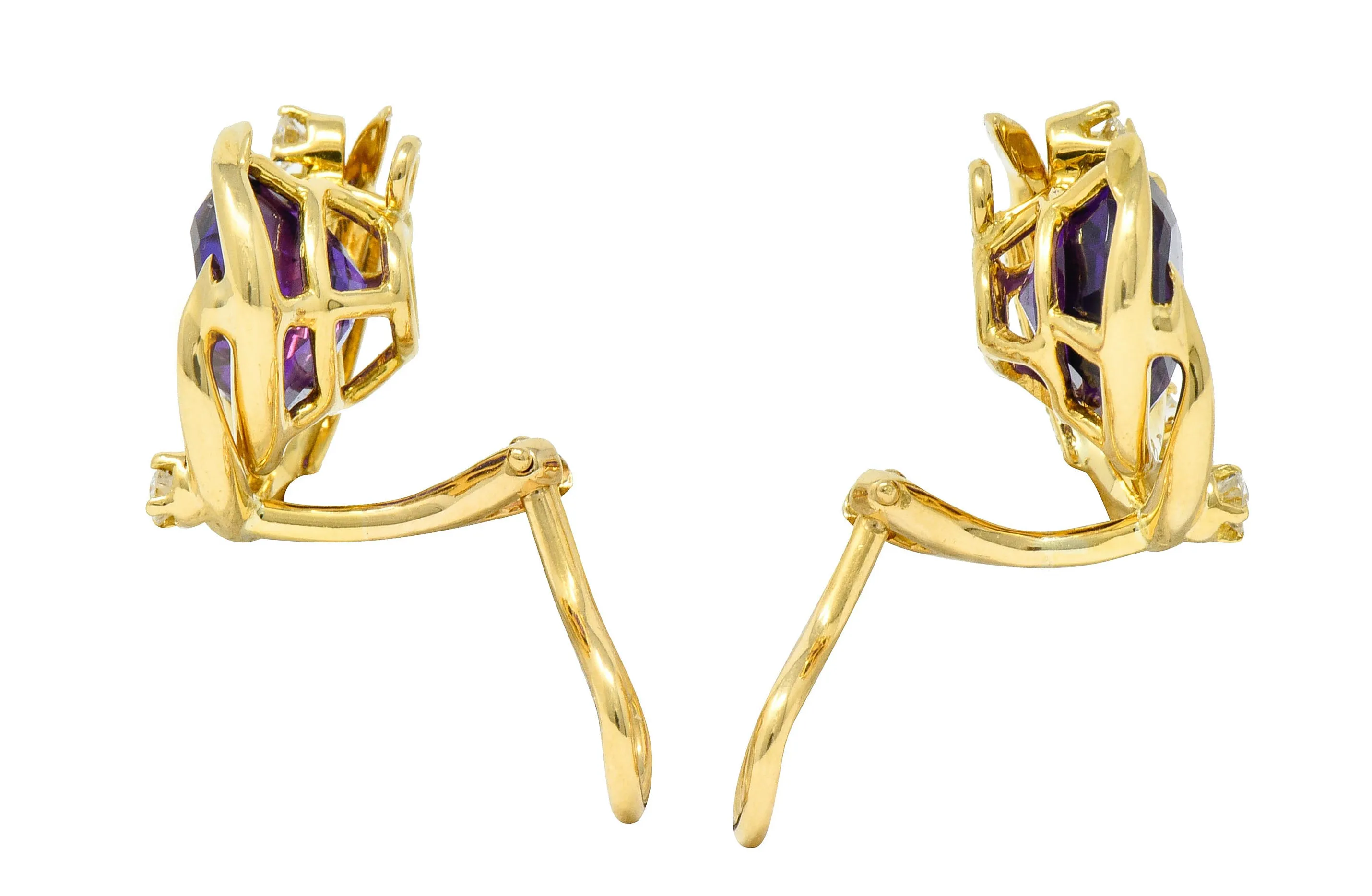 Tiffany & Co. Vintage Amethyst Diamond 18 Karat Gold Ear-Clip Earrings