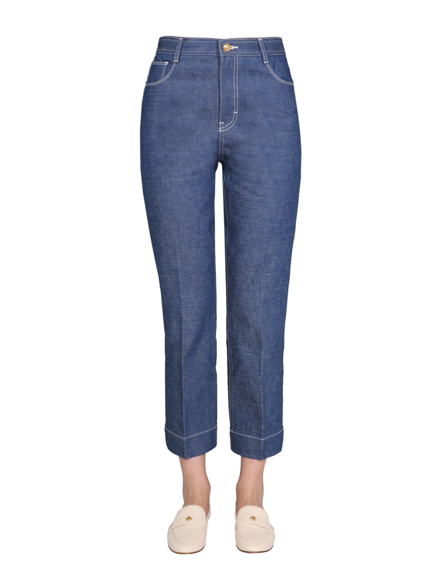 TORY BURCH    WIDE LEG COTTON DENIM JEANS