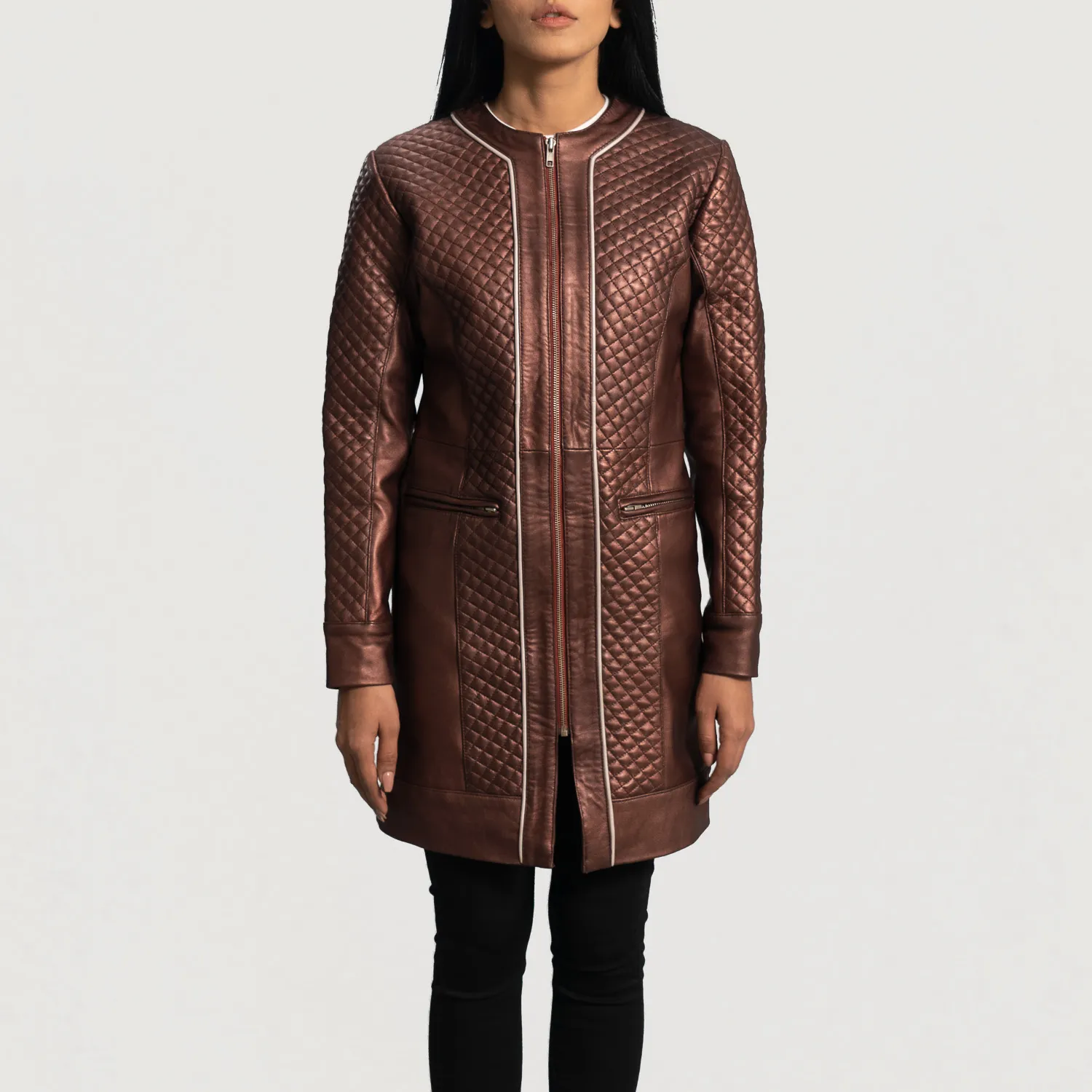 Trudy Lane Quilted Maroon Leather Coat