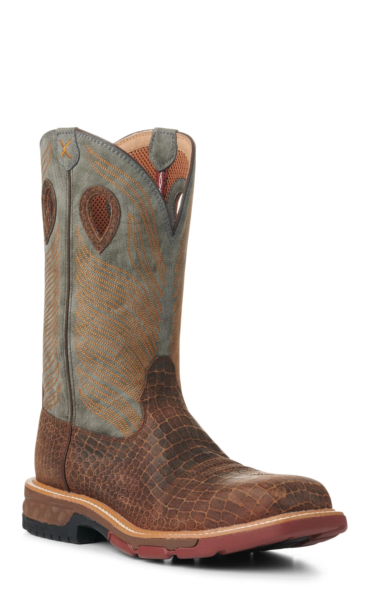 Twisted X Men's Brown Caiman Print Foot and Grey CellStretch Wide Square Composite Toe Work Boots