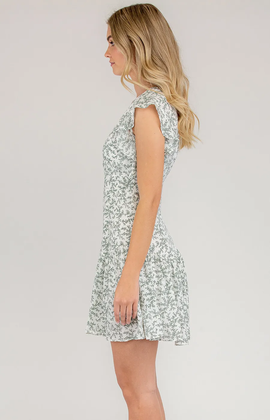 V-Neckline Printed Dress with Frill Sleeves (SDR630A)