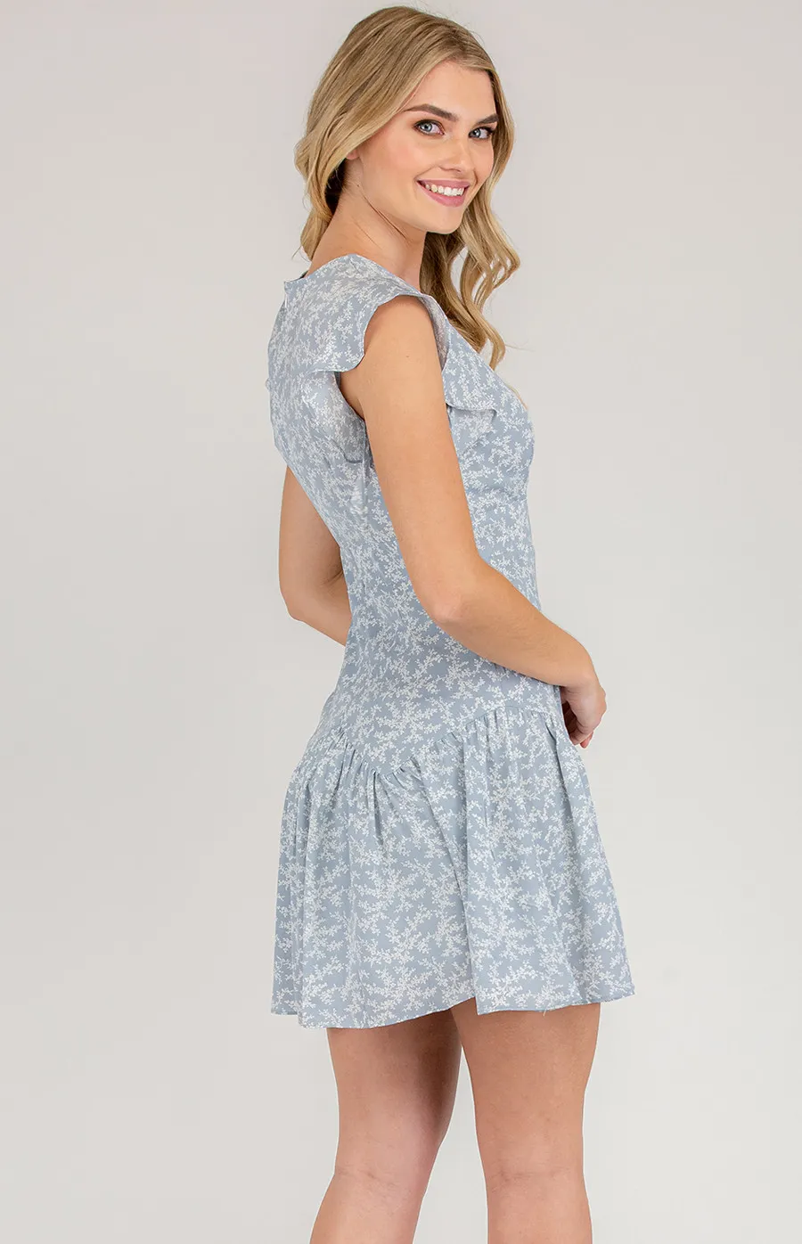 V-Neckline Printed Dress with Frill Sleeves (SDR630A)