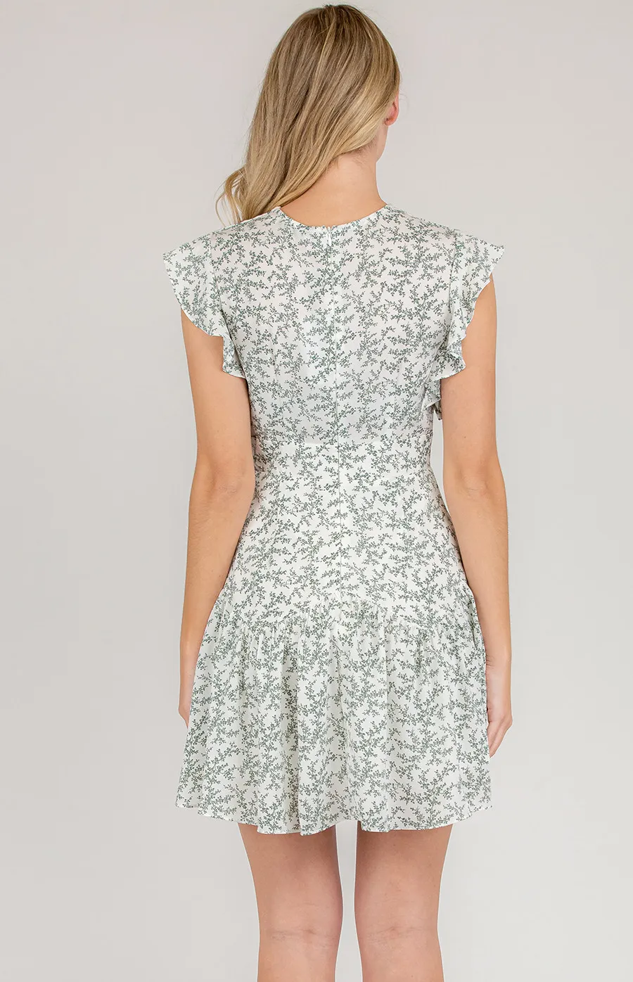 V-Neckline Printed Dress with Frill Sleeves (SDR630A)