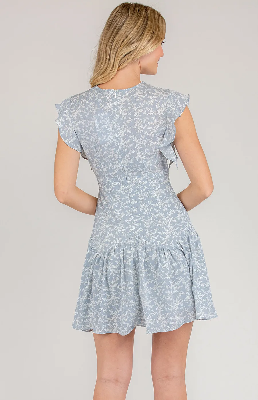 V-Neckline Printed Dress with Frill Sleeves (SDR630A)