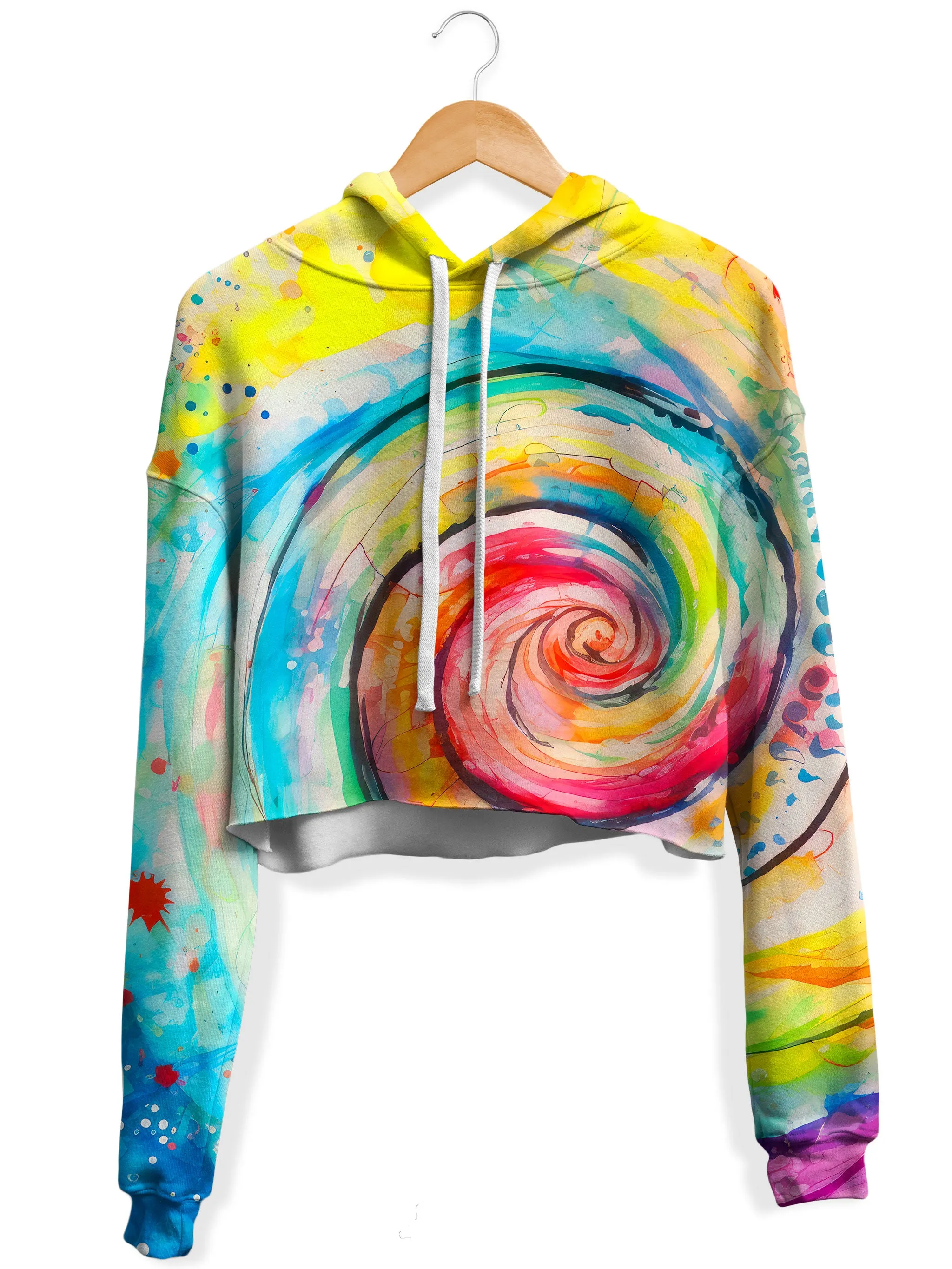 Water Color Swirl Fleece Crop Hoodie