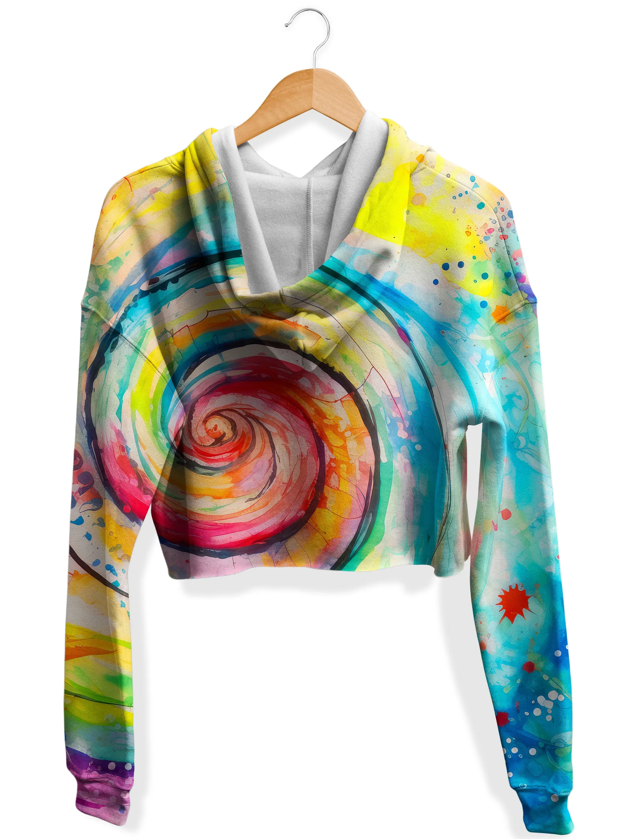 Water Color Swirl Fleece Crop Hoodie