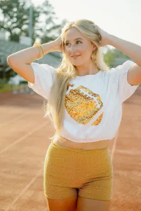 White & Gold Sequin Football Blouse