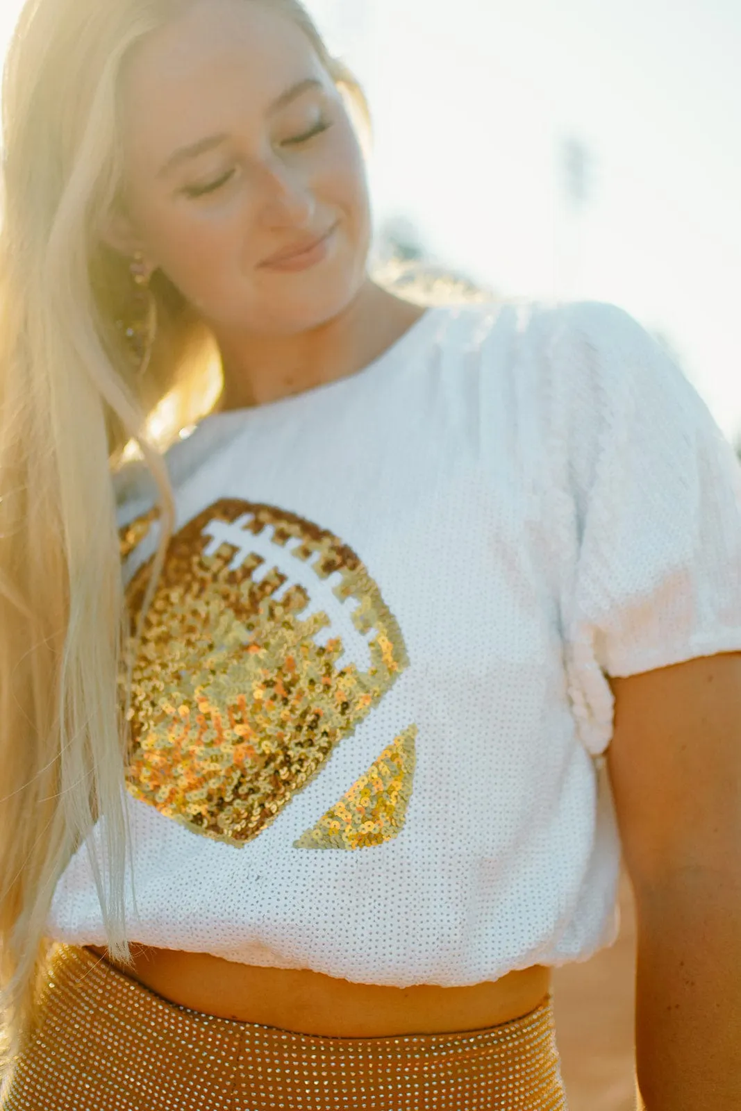 White & Gold Sequin Football Blouse