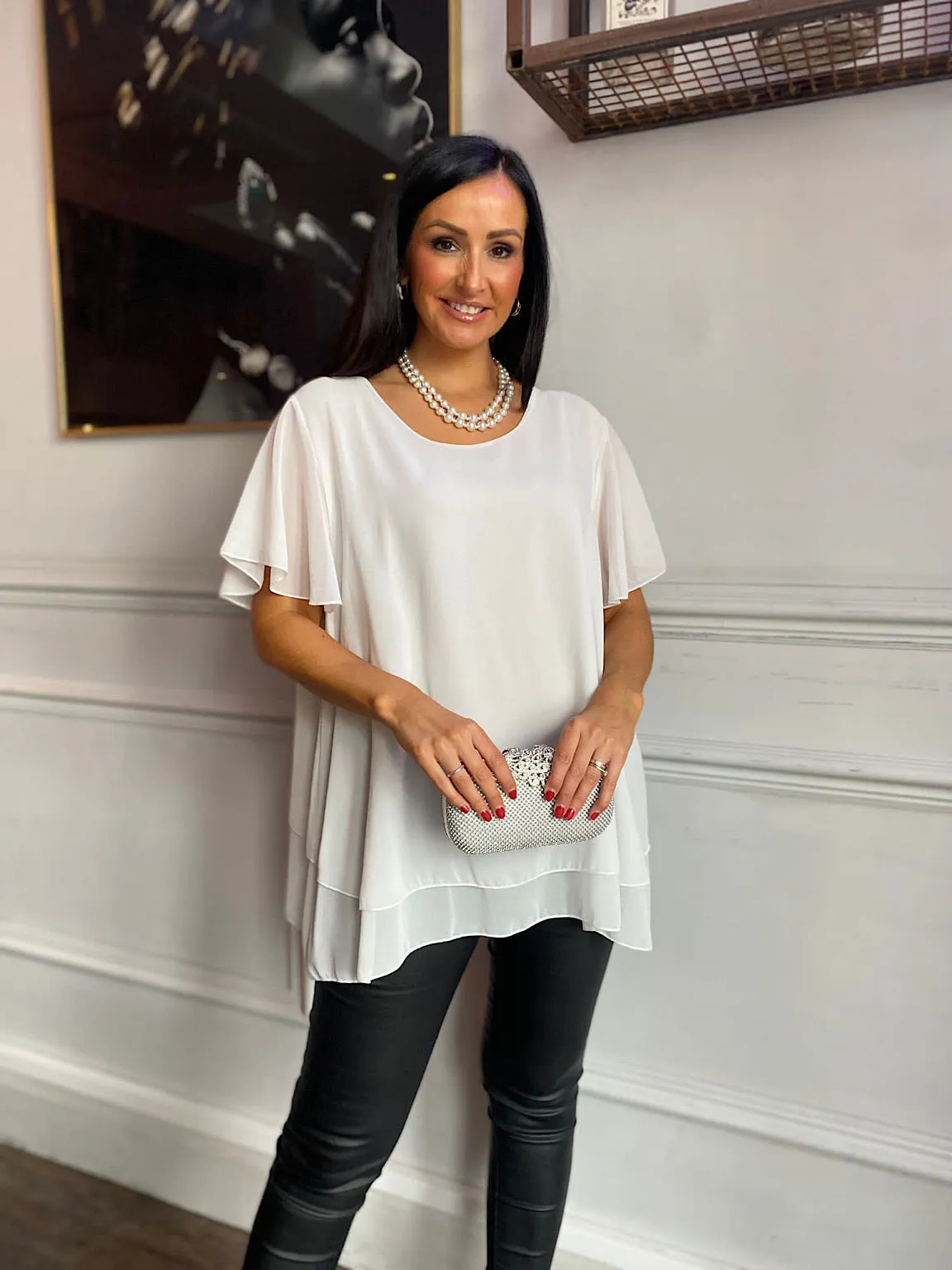 White Layered Chiffon Blouse Gail