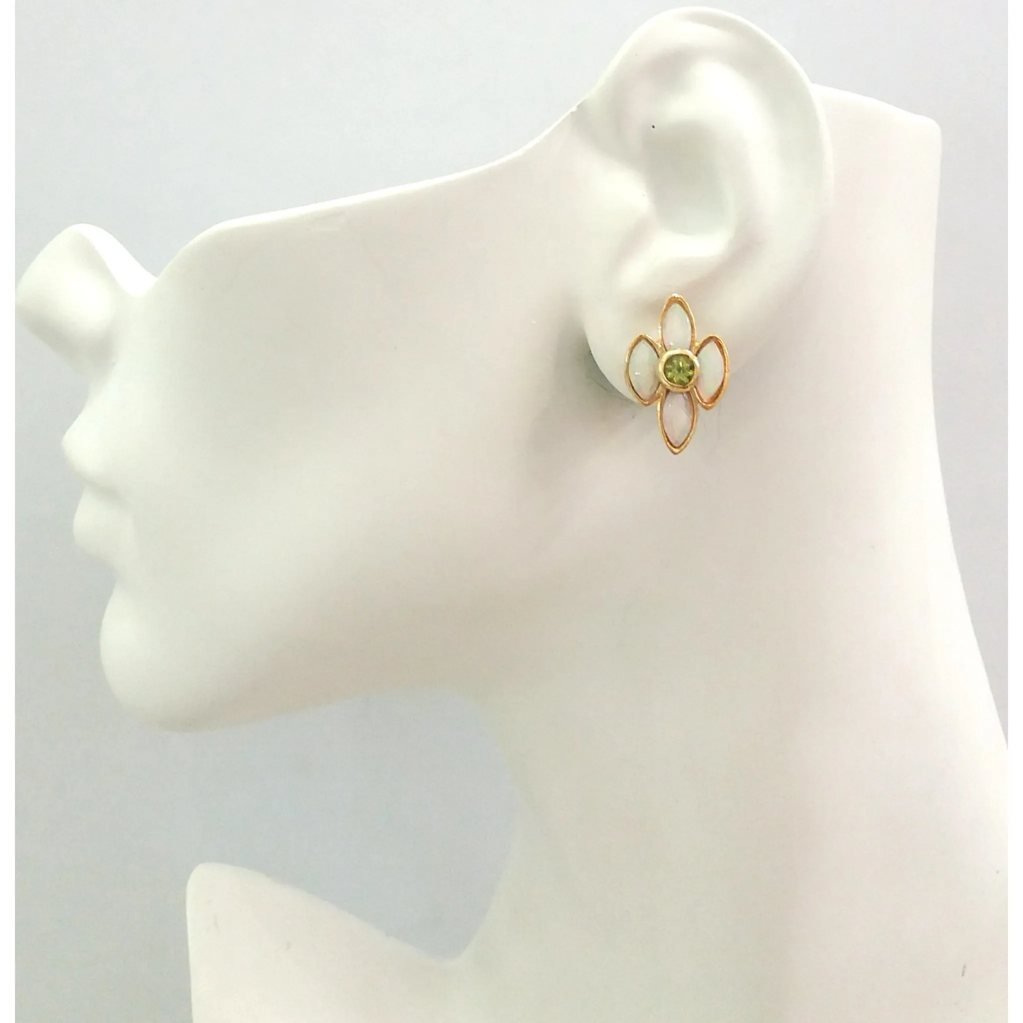 White Opal and Peridot Stud with Citrine and Carved Lavender Jade Twinset Earrings