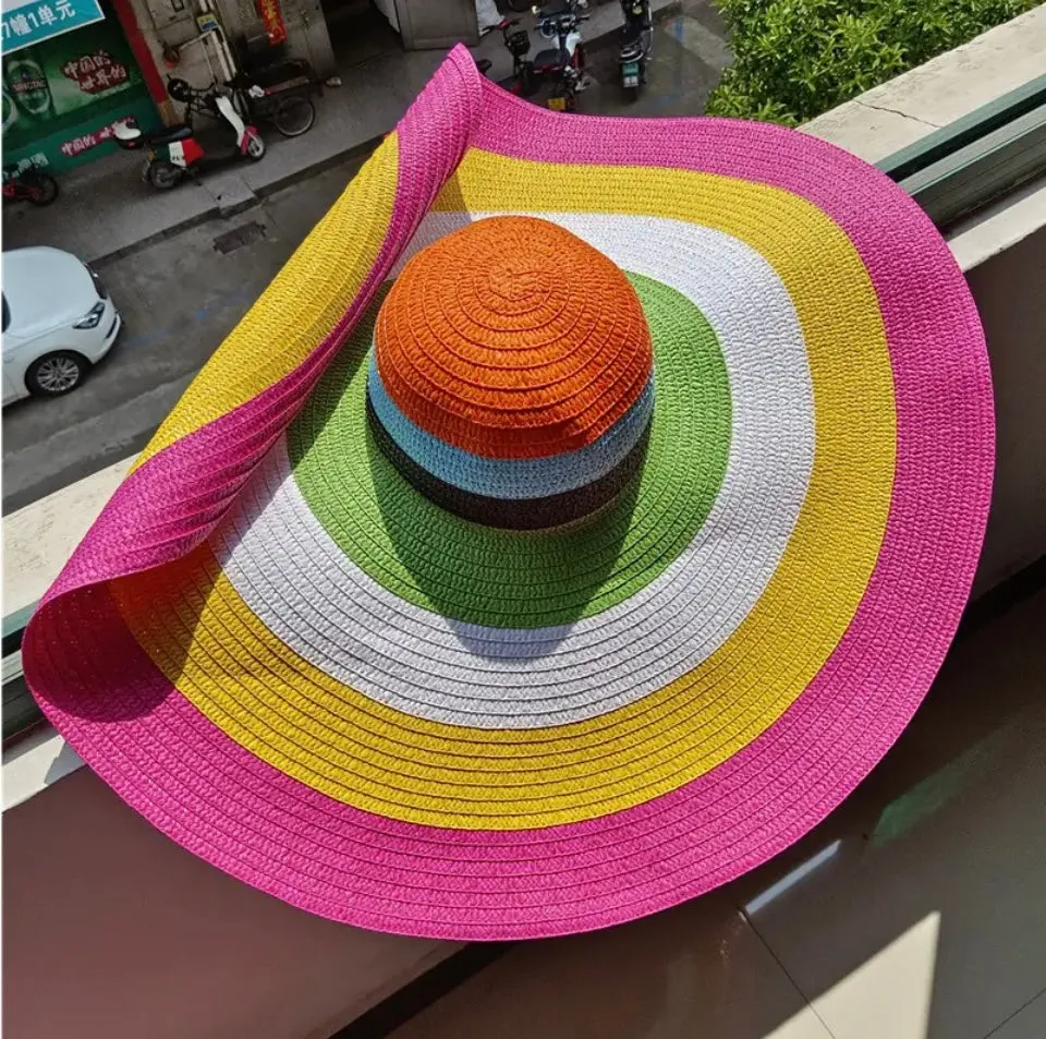 Wide Brim Hat Pink Rainbow