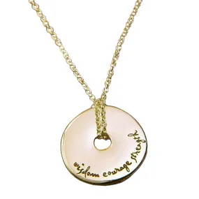 Wisdom Courage Strength 14K Gold Pendant Necklace