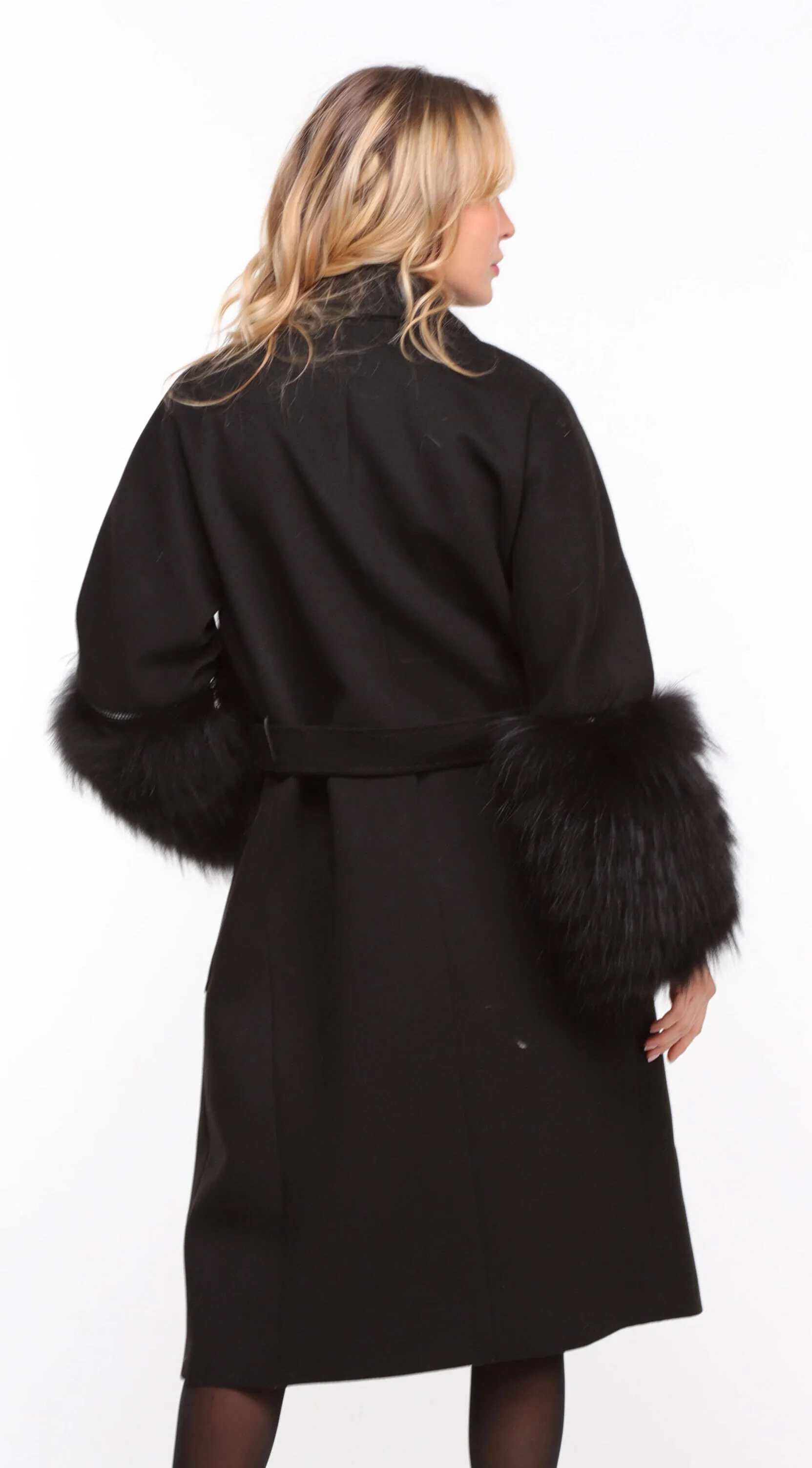 Women's black fabric + fox coat \jana\