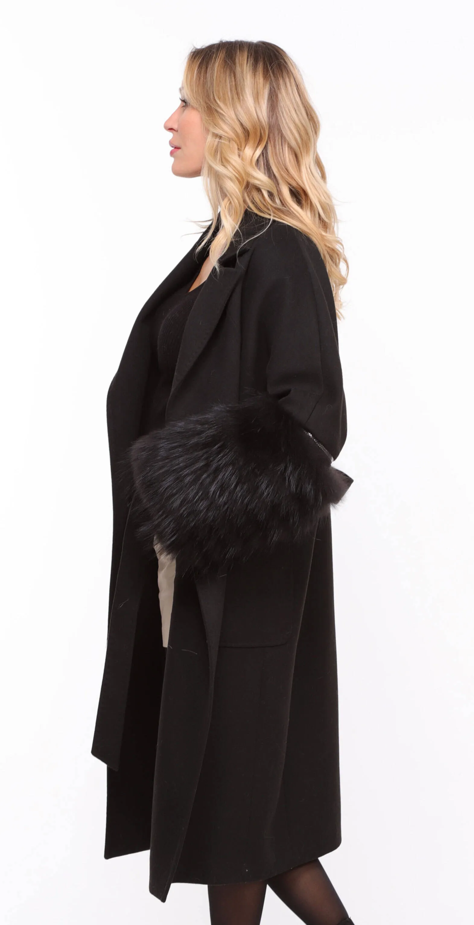 Women's black fabric + fox coat \jana\