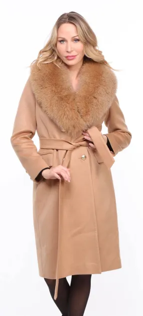 Women's gold \mona\ wool + fox coat