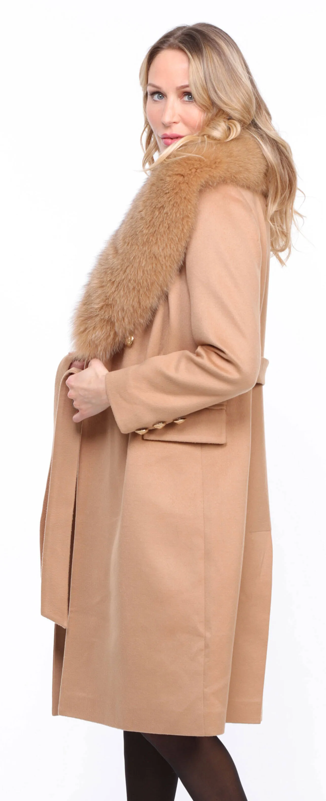 Women's gold \mona\ wool + fox coat